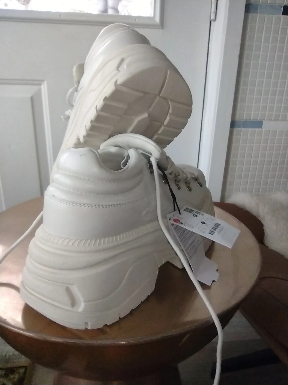 Bershka White Chunky Platform Lace-Up Sneakers